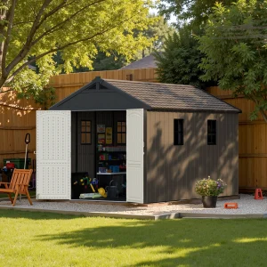 Resin Outdoor Storage Shed With Floor And Light, Grey (Kick-it shed)