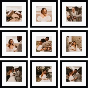 12x12 Picture Frame Set of 9, Display Pictures 8x8 with Mat or 12x12 without Mat